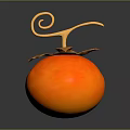 Fresh Orange Pumpkin With Curled Vine And Decorative Leaf On Dark Surface 3d model