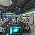 Modern E-sports Internet Cafe Interior Design With High Performance Computers And Ergonomic Gaming Seats 3d model