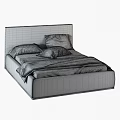 Modern Minimalist Double Bed With Gray Headboard White Pillows And Brown Blanket