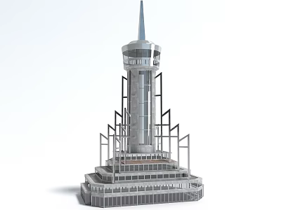 High Rise Industrial Equipment Tower With Metal Framework And Glass Windows On Multi Tier Platforms 3d model
