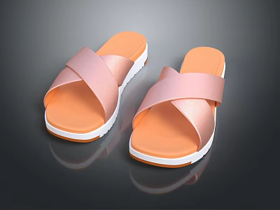 Stylish Casual Slippers With Pink Crisscross Straps Orange Soles And White Edges 3d model