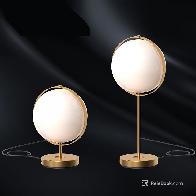 Modern Gold Table Lamps With Round White Shade And Minimalist Design 3d model 