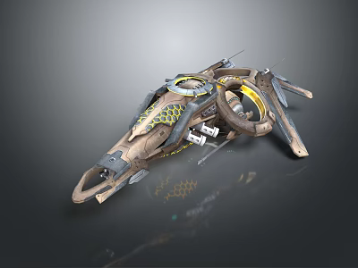 Futuristic Mechanical Device With Metallic Components Yellow Black Accents Ring Structure And Honeycomb Texture 3d model