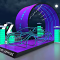 Futuristic Energy Venue With Neon Circular Structure Green Pillars And Moonlit Night