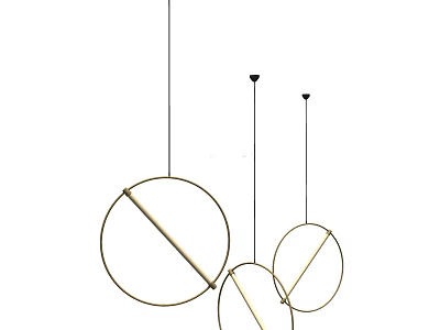 Three Modern Minimalist Circular Pendant Lights With Gold Metal Frame Design 3d model