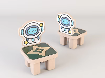 Cute Children's Chairs With Cartoon Astronaut Design Yellow Stars And Green Star Shaped Seat 3d model
