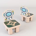 Cute Children's Chairs With Cartoon Astronaut Design Yellow Stars And Green Star Shaped Seat