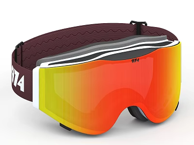 Stylish UVEX Ski Goggles With Colorful Orange Yellow Gradient Lens And Brown Strap 3d model
