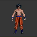 Anime Character With Spiky Black Blue Hair Bare Chest Red Pants And Blue Wristbands