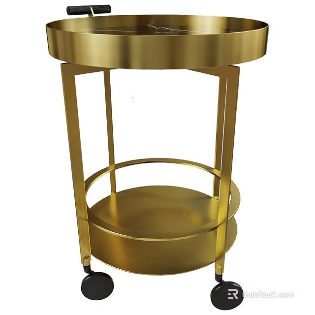Gold Modern Side Table With Metal Frame Round Top And Lower Shelf 3d model 