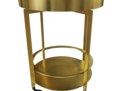 Gold Modern Side Table With Metal Frame Round Top And Lower Shelf 3d model