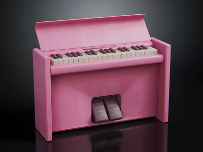 Cute Pink Mini Piano With Open Lid And White Brown Keys 3d model