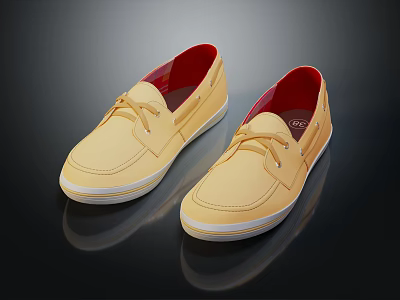 Yellow Casual Shoes With Red Lining White Sole And Lace Up Design 3d model