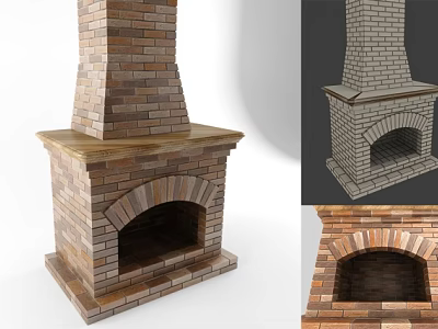 Classic Brick Fireplace Design Featuring Wooden Mantel Arched Opening And Detailed Craftsmanship 3d model