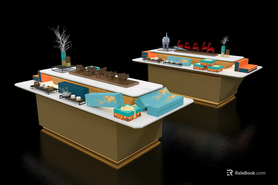 Modern Design Display Shelves with Colorful Decorative Items in Commercial Showroom 3d model 