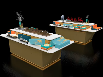 Modern Design Display Shelves with Colorful Decorative Items in Commercial Showroom 3d model