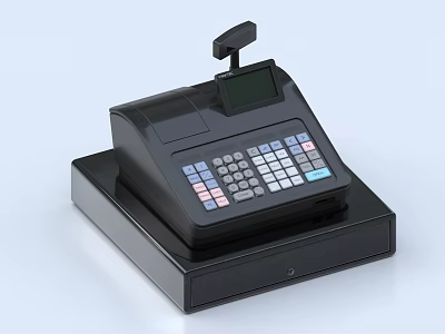 Commercial Cash Register with Black Design Digital Display Keypad and Receipt Printer 3d model