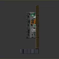 Vintage Computer Terminal With Display Panel In Wooden Brick Enclosed Structure And Gray Base
