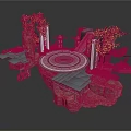 Floating Rock Platform Design With Circular Structure Columns Trees And Rooftop