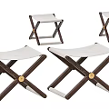 Modern Cross Leg Wooden Stools With White Leather Seats And Brass Accents