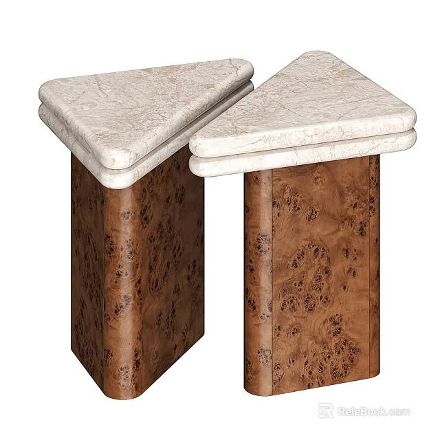 Two Functional Desks With Smooth Marble Top And Brown Textured Wooden Legs Design 3d model 