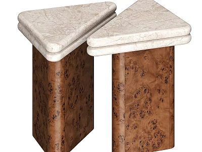 Two Functional Desks With Smooth Marble Top And Brown Textured Wooden Legs Design 3d model