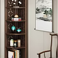 Traditional Chinese Wooden Shelving Cabinet With Openwork Design Vases Books And Jars
