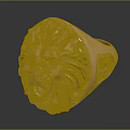 Exquisite Lion Head Design Ring With Golden Intricate Carving And Decorative Side