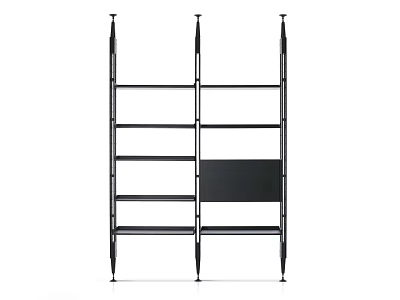 Modern Black Bookshelf With Metal Frame And Multiple Open Storage Shelves 3d model