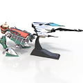 Robot Character With Mechanical Dinosaur Model And Weapon Attachment On Black Stand