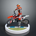 Woman In Orange White Outfit Riding Dirt Bike On Green Grass Base With Blue Lines