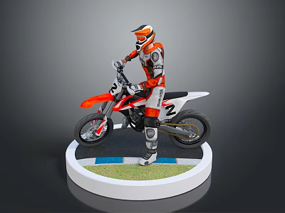 Woman In Orange White Outfit Riding Dirt Bike On Green Grass Base With Blue Lines 3d model