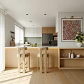 Modern Commercial Kitchen Interior With Light Wood Cabinets Stainless Steel Appliances And Bright Lighting