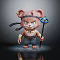 Cartoon Bear Character with Big Ears Decorative Headband and Blue Flame Staff