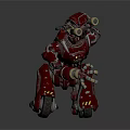 Red Sci Fi Mechanical Robot Character In Kneeling Stance With Armor And Gear Details