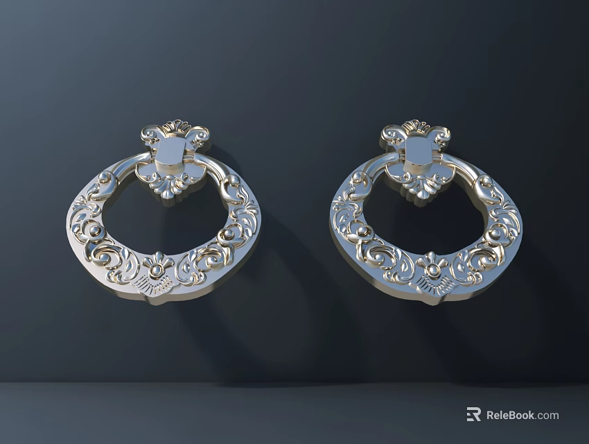 Decorative Silver Handles With Intricate Carved Patterns Classic Circular Ring Design Pair 3d model 