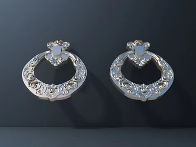 Decorative Silver Handles With Intricate Carved Patterns Classic Circular Ring Design Pair 3d model