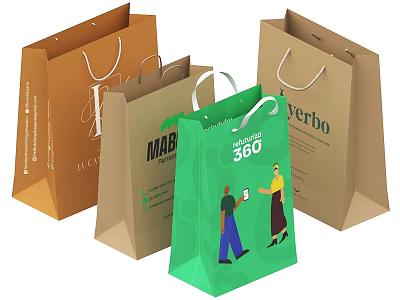 Colorful Reusable Shopping Bags With Brand Logos And Character Designs 3d model