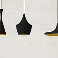 Three Black Pendant Lights With Different Shapes On Gray Wall Background 3d model
