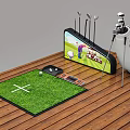 Golf Sports Equipment With Practice Mat Bag Clubs And Indoor Training Screen Setup