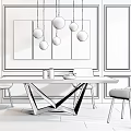 Modern Minimalist Dining Table Set With Wooden Top Black Metal Base And Grey Chairs