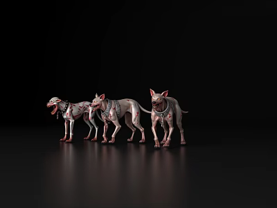 Realistic Three Reptiles With Spotted Skin In Standing Posture On Black Background 3d model
