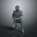 3D Construction Worker Model Wearing Safety Helmet And Work Uniform In Crouching Position Holding Tool