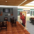 Modern Meeting Room With Lounge Area Sofa Coffee Table Floral Screen And Conference Table