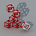 Swing Door Design Featuring Red Stacked Cubes With Hollow Circular Cutouts And Shadows