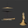 Golden Household Decorative Ornaments With Round Plate Trumpet And Horn Shapes
