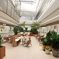 Floral Display Design In Shopping Mall Interior With Greenery Plants Tables And Chairs