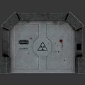 Gray Reinforced Metal Door With Warning Sign Blood Stains On Surface