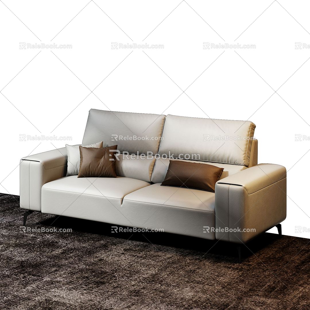 Modern Double Sofa Leather Sofa Italian Minimalist Sofa Sofa 3d model