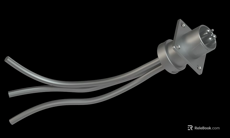 Metallic Cable Connector With Flange Mount And Flexible Wires Design 3d model 
